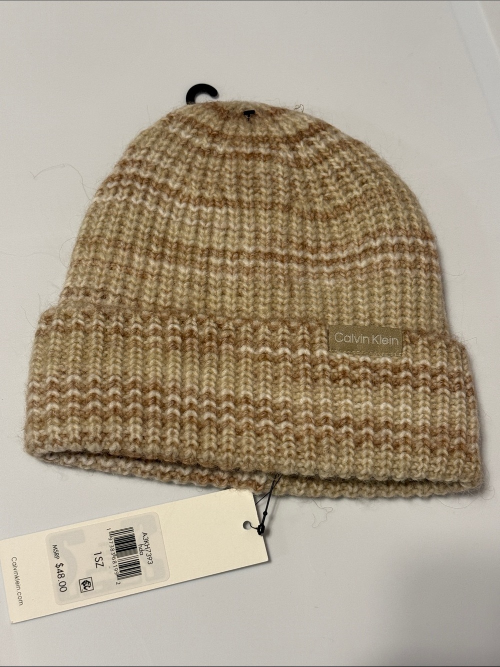 Calvin Klein woman Two-Tone Beige & Cream Knit Hat
